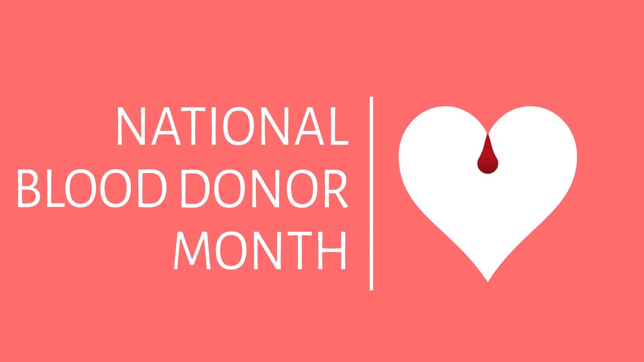 은 배경에 심장 위에 국가 혈액 기증 달의 애니메이션