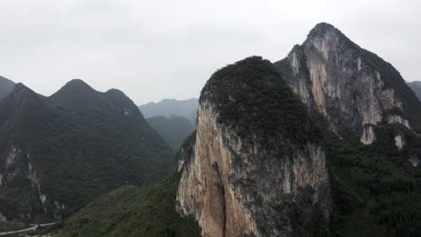 Amazing-karst-mountain-pinnacles-in-Asia,-aerial-view