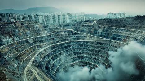 open-pit mine near an urban area