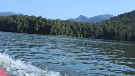 a peaceful boat journey across a calm lake