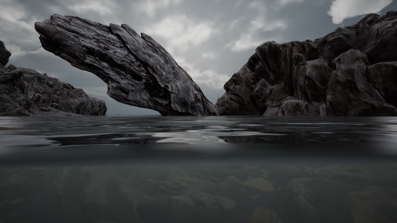 바위 가 있는 북쪽 바다 에서 절반 수중 으로