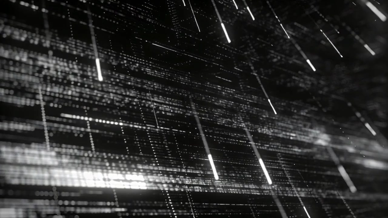 Pulsing dot grid sending diagonal streaks in data matrix after upper-right sparks with particles
