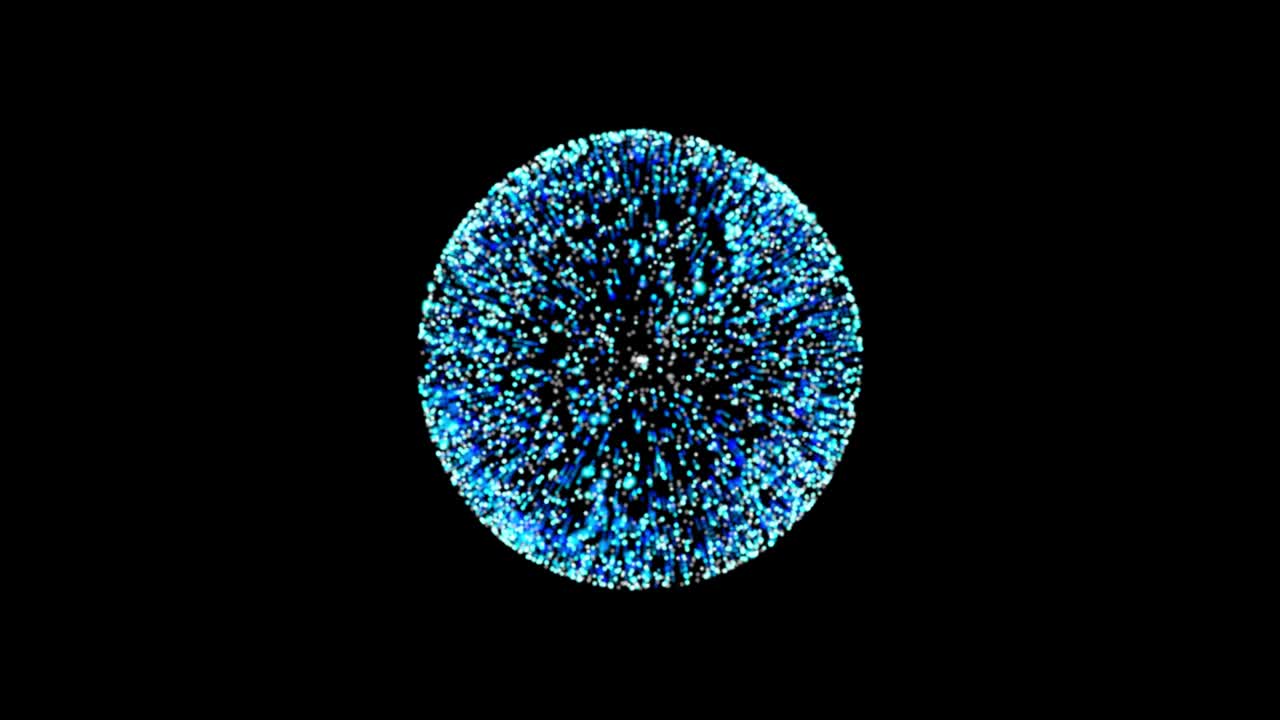 Abstract technology blue sphere background made of animated lines and dots, particles. blend mode