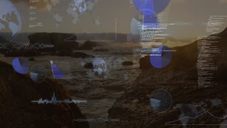 animation of financial data processing over sea