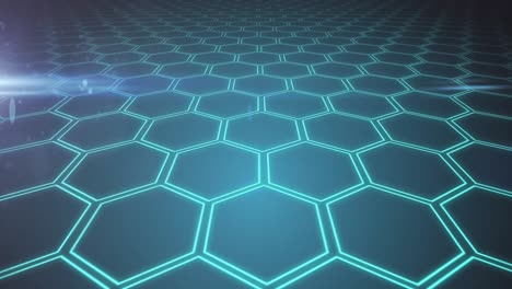 animation of light spots and hexagons on black background