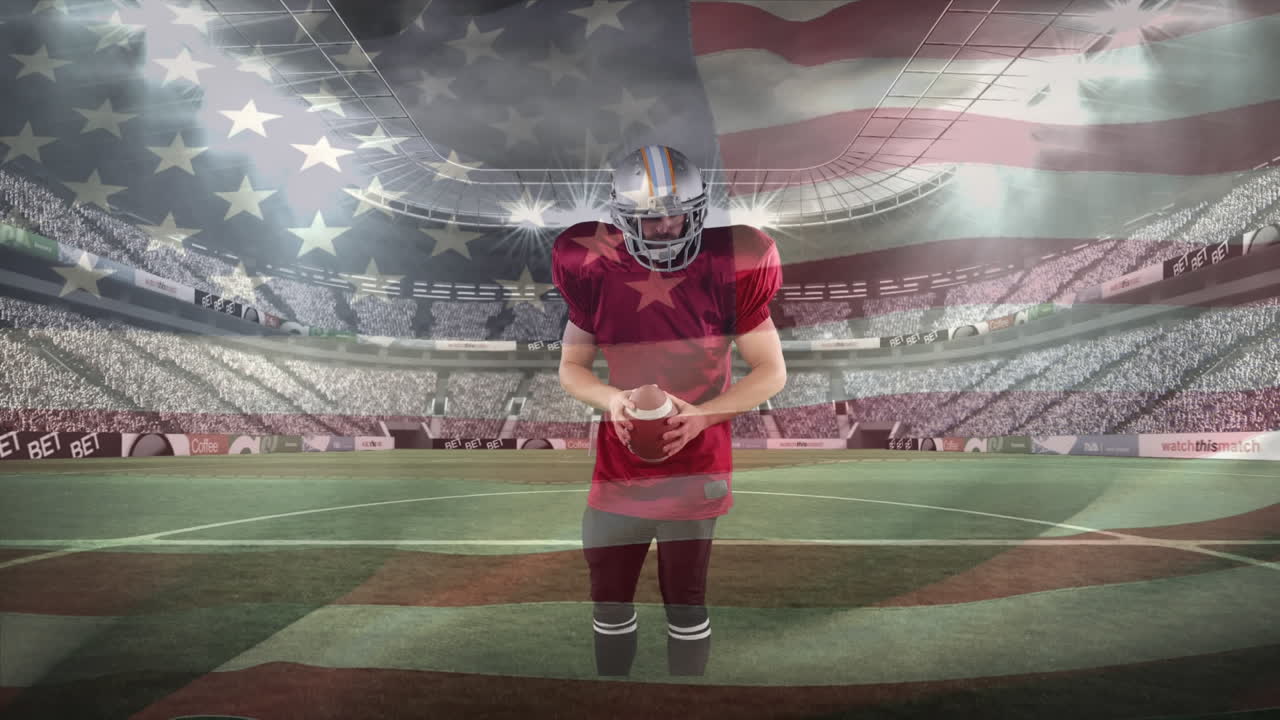 jugador de rugby masculino lanzando una pelota contra el estadio