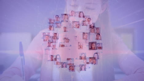 animation of network of connection with pictures over caucasian schoolgirl