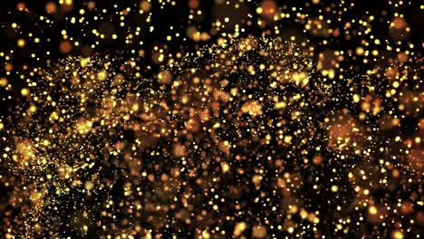 gold glowing particles flow in viscous liquid and bright glisten. science fiction. 4k 3d sci-fi background with glittering particles, depth of field and bokeh. luma matte as alpha channel.