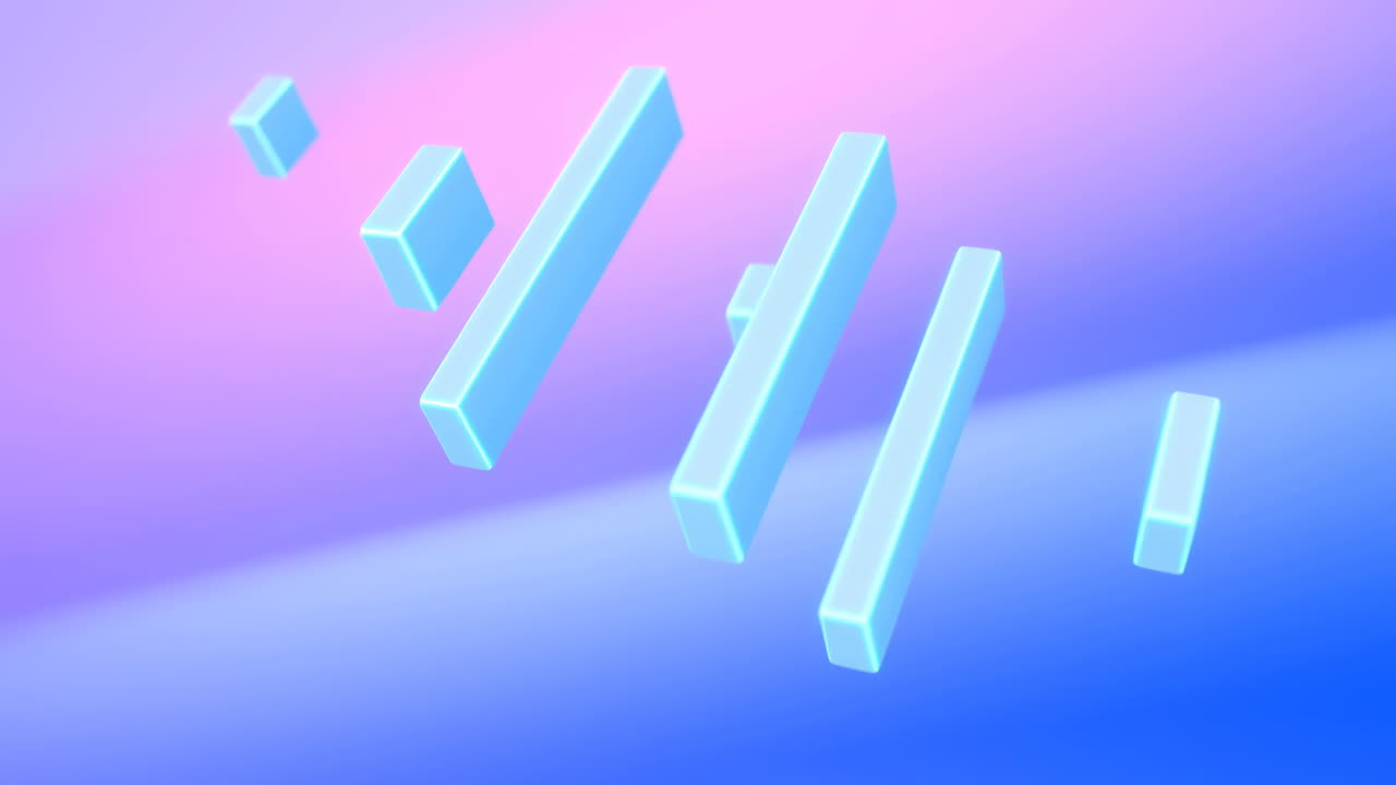 Pastel Floating Bars Over Soft Gradient, Minimal Playful Composition With Translucent Cyan Prisms Drifting,