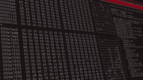 Animation of data processing on black and red computer screen