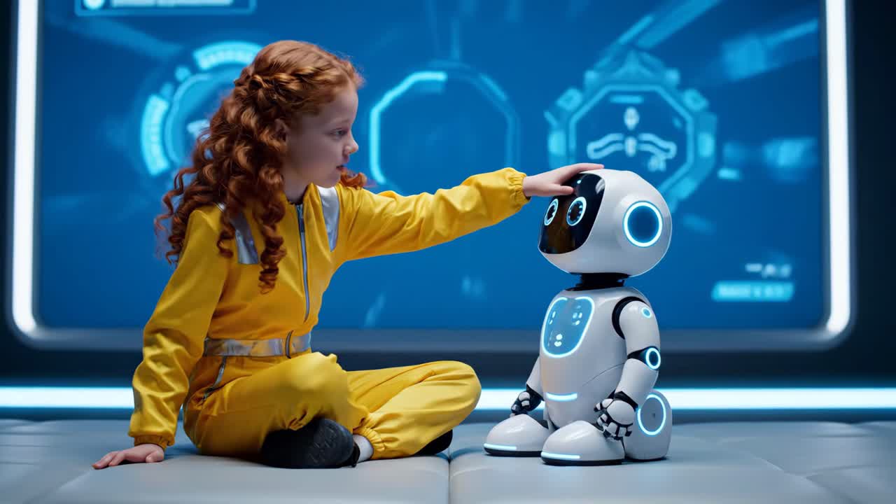 Girl Interacting with a Robot