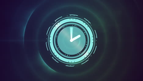 animación de reloj que se mueve rápido y procesamiento de datos sobre círculos
