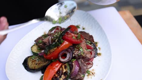 grilled steak with roasted vegetables