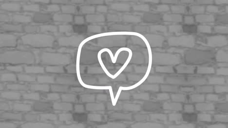 animación de un corazón de neón blanco en una burbuja de habla, sobre una pared de ladrillo monocromática