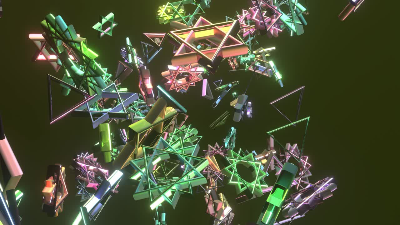 미래의 모양, 비행, 추상적인 물체의 애니메이션, 역동적인 기술 개념 배경.