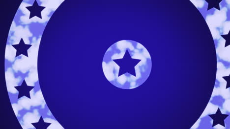 animación de círculos girando con estrellas y rayas de la bandera estadounidense con patrón fluido