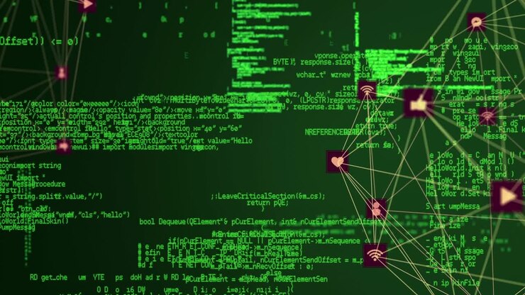 Globe of digital icons spinning over data processing against green background