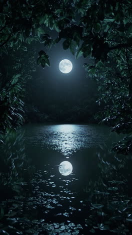 moonlit forest lake