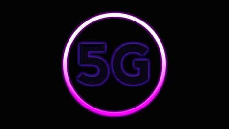 animación 4k de luz de neón 5g sobre fondo negro