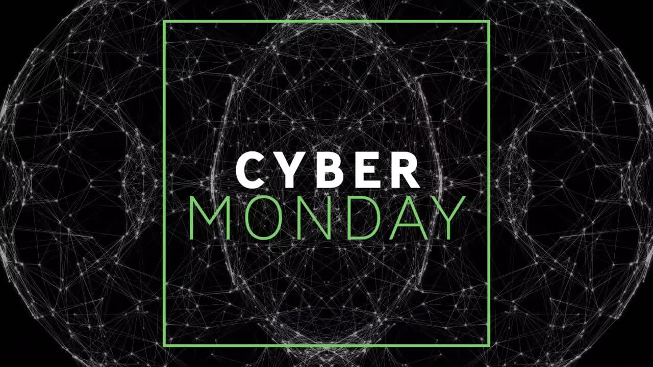 animación del texto de venta del lunes cibernético a través de redes de conexiones