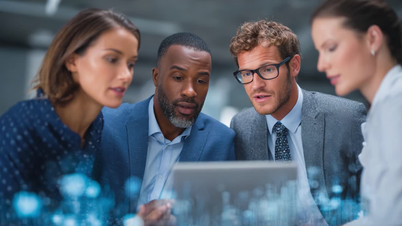 Focused Team Collaboration: Professionals Engaged in a Productive Discussion Over Data Visualization and Analytical Insights to Drive Strategic Decisions