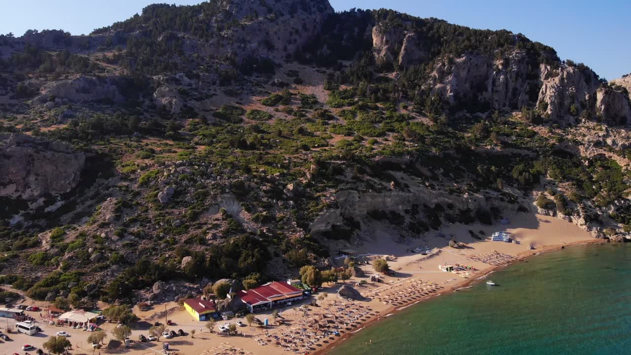 View From Above Of Tsambika Beach And Coastline On Rhodes Island In Greece In Summer