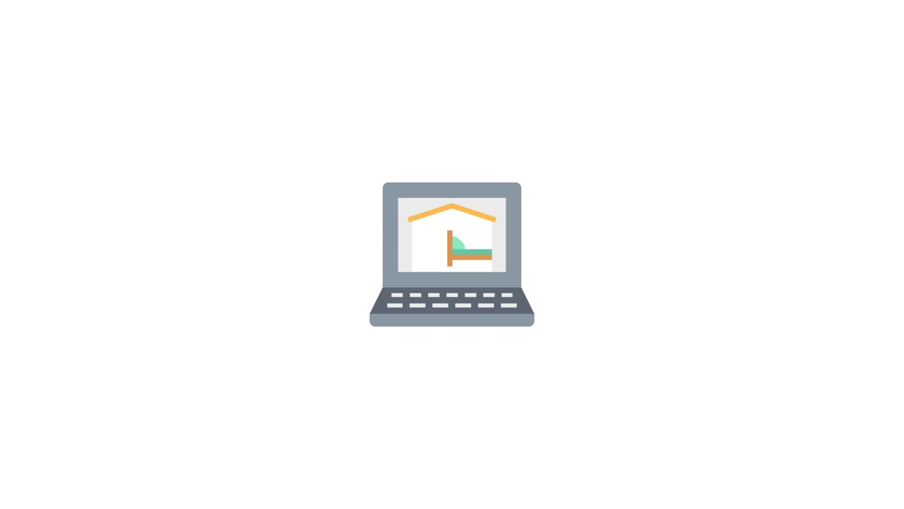 Laptop che visualizza l'icona di prenotazione alloggi online