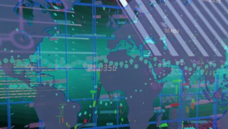 Animación-Digital-Del-Procesamiento-De-Datos-Financieros-Y-Estadísticos-Sobre-El-Mapa-Mundial-Sobre-Fondo-Azul