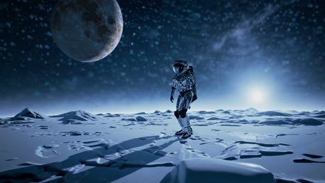 astronauta en un planeta de hielo alienígena