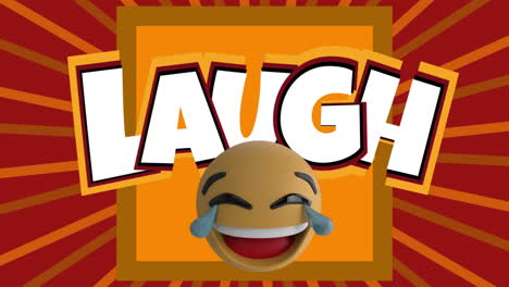 animation of laugh text with laughing emoji on orange and red background