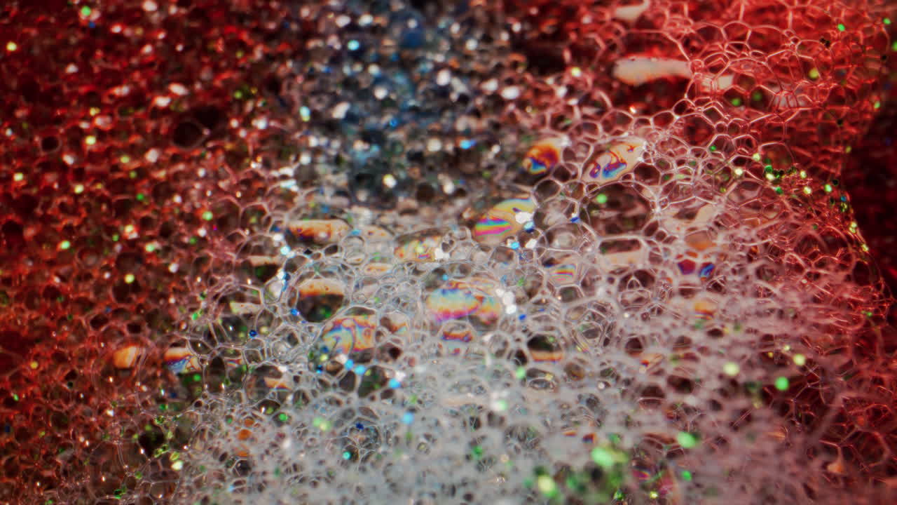 Close-up of Soap Bubbles with Glitter