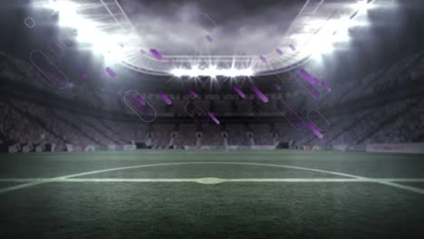 animación de senderos de luz púrpura que caen sobre el estadio deportivo