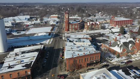 4k aerial chelsea michigan winter in