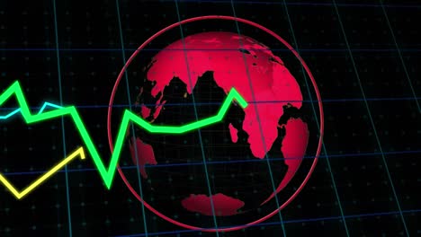 Animation-Der-Statistischen-Datenverarbeitung-über-Einem-Sich-Drehenden-Globus-Vor-Schwarzem-Hintergrund