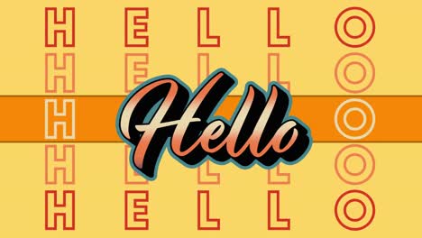 Animation-of-orange-hello-text-repeating-over-orange-stripe-on-yellow-background