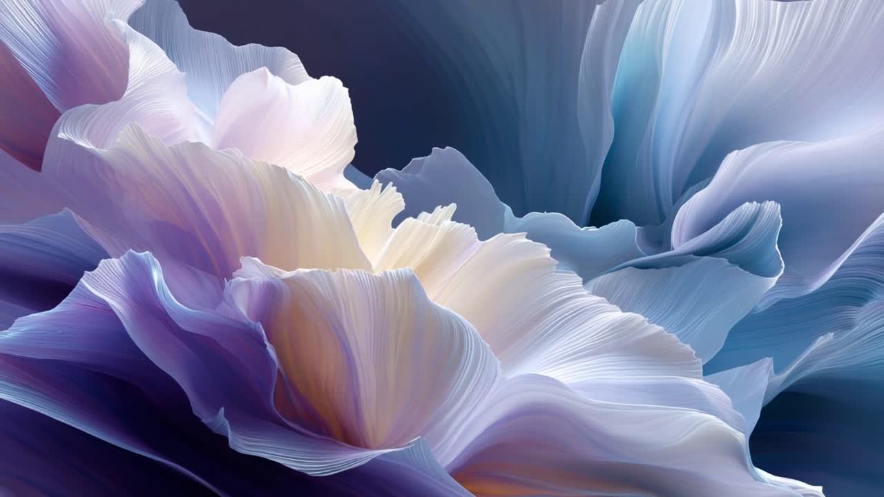 A Stunning Display of Abstract Floral Elegance: Blending Soft Pastels and Deep Shades in a Dreamlike Composition of Flowing Petals and Ethereal Forms