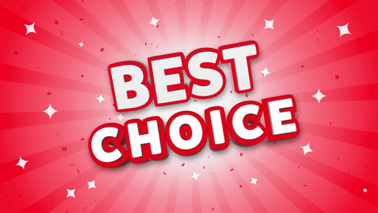 Best choice 3d text on red sparkling falling confetti background ad promotion discount offer sale