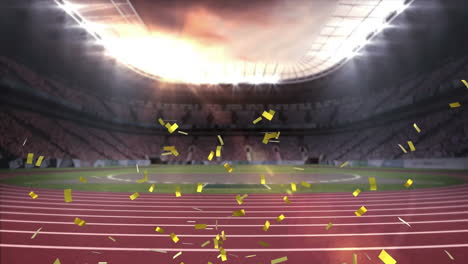 running stadium with gold confetti