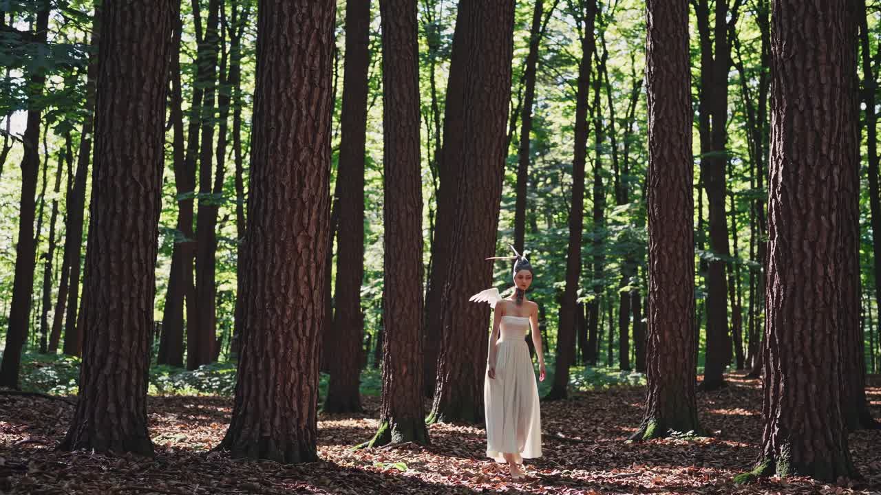 женщина в белом платье в лесу