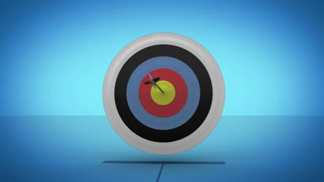 Arrow-flying-towards-dart-board-and-hitting-target