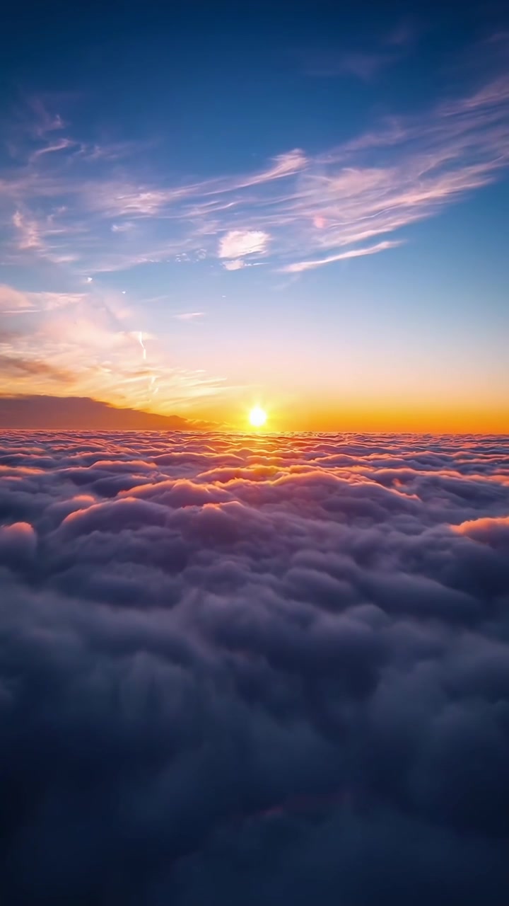 Vista aerea del tramonto sopra uno spesso strato di nuvole
