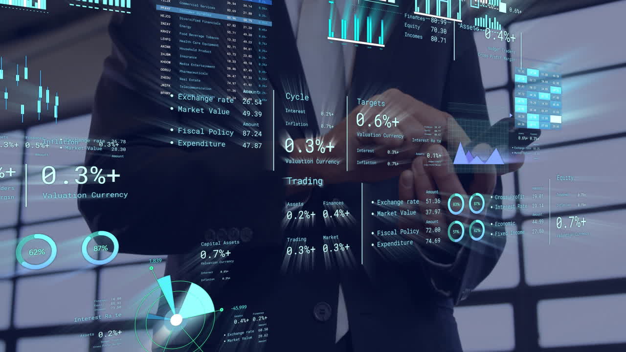 animación de datos y gráficos financieros, profesional de negocios utilizando la interfaz digital