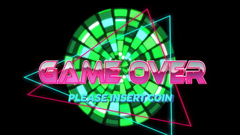 game over text with neon geometric shapes and green circular animation background