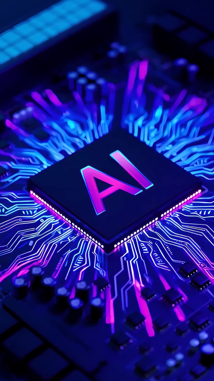 Futuristic AI Chip Motherboard Technology Background 4K