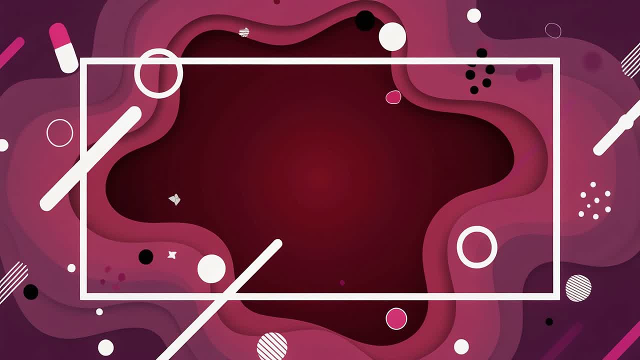 Abstract Wavy Red and Purple Background with Geometric Shapes and Frame
