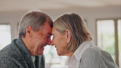 Frente,-Tacto-Y-Amor-De-Una-Pareja-Mayor-En-Casa