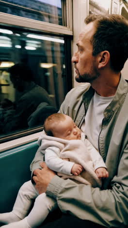 father with baby on subway