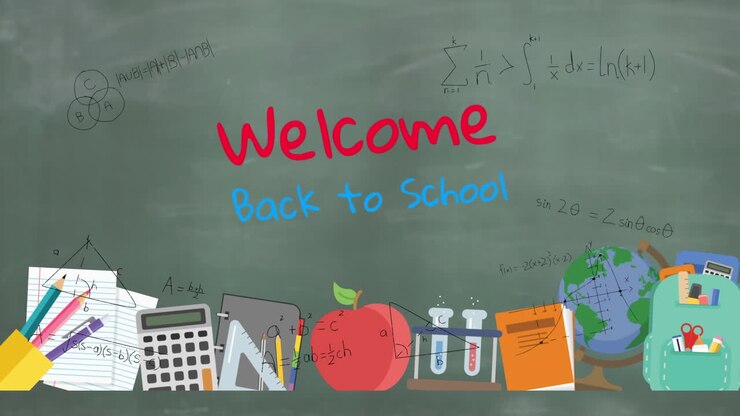 Welcome back to school text against blackboard