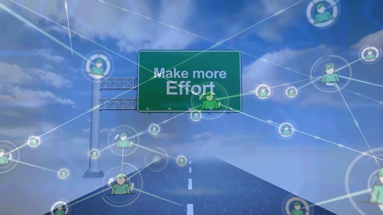 녹색 도로 표지판 위의 아이콘으로 연결 네트워크의 애니메이션