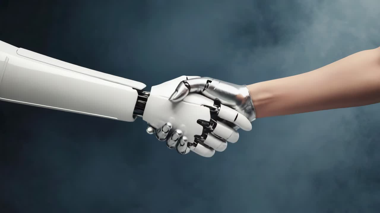 apretón de manos humano y robot